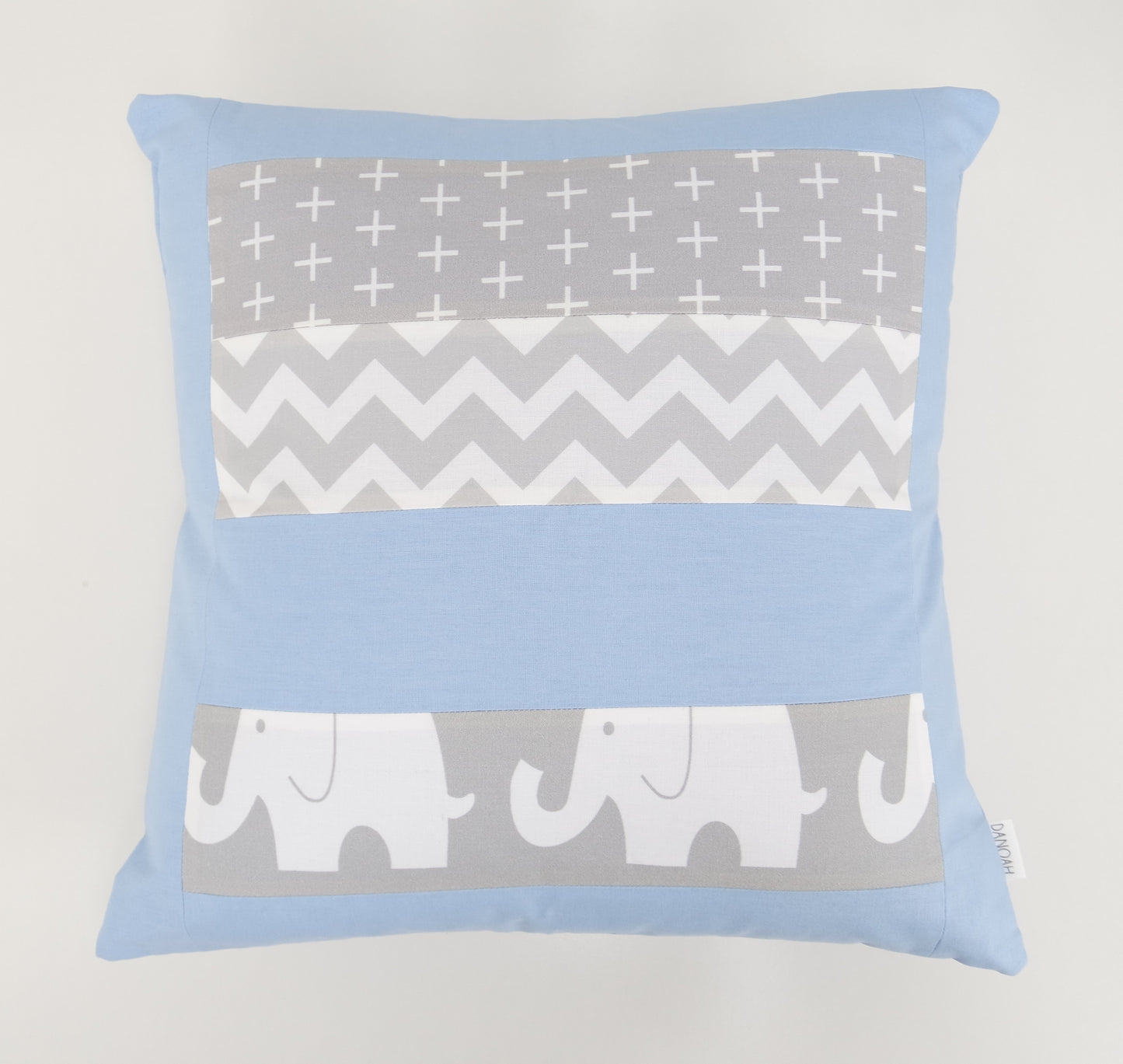 Baby Blue & Grey Elephant Patchwork Cushion Cover