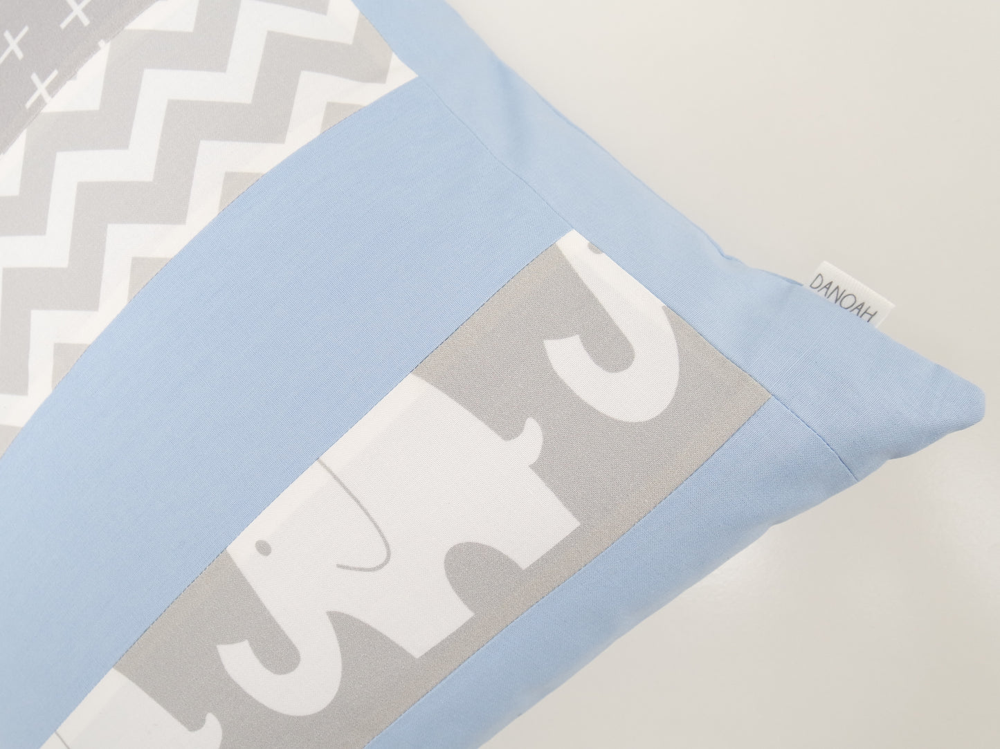 Baby Blue & Grey Elephant Patchwork Cushion Cover