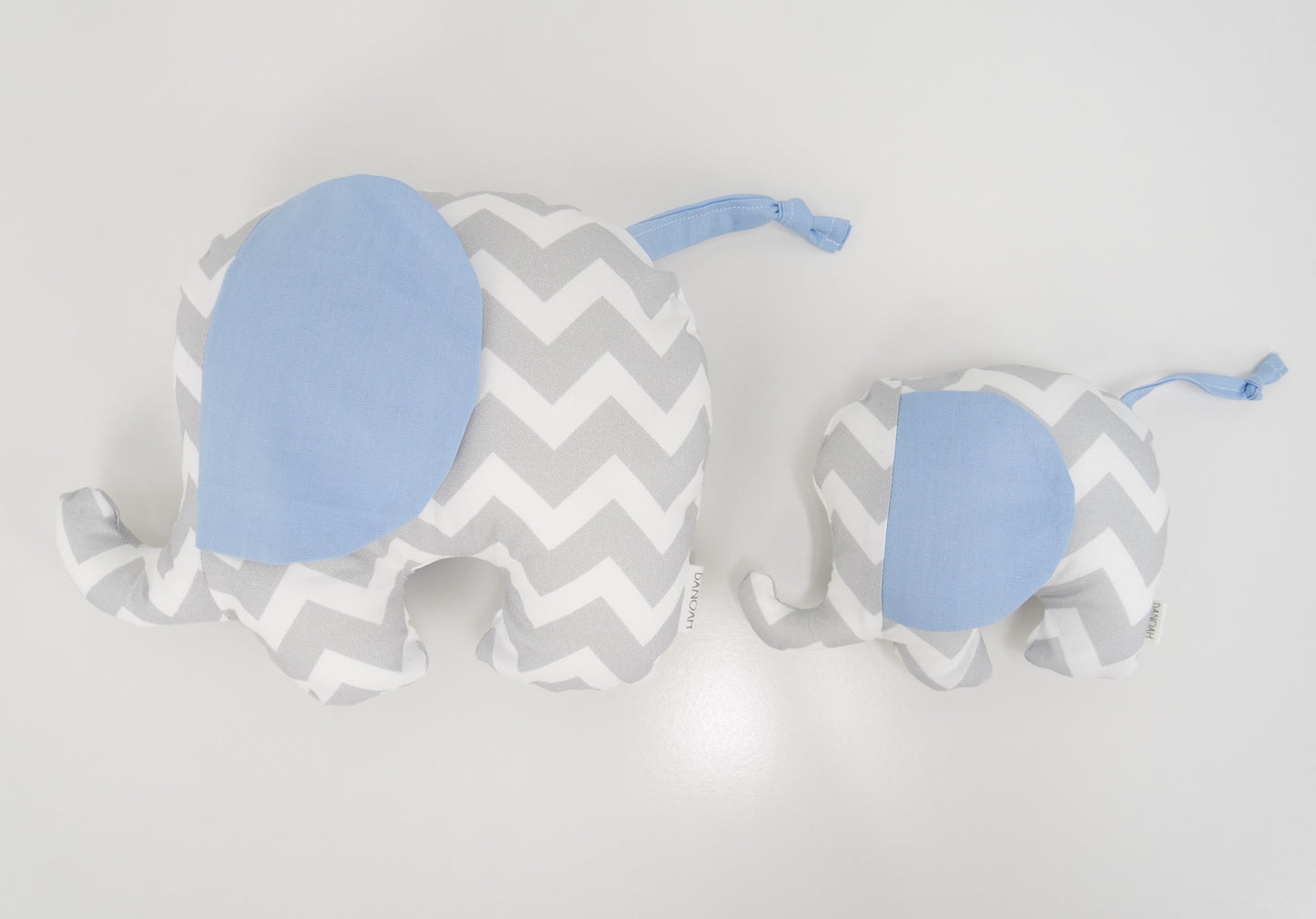 Plush Elephant Toy in Grey and Baby Blue