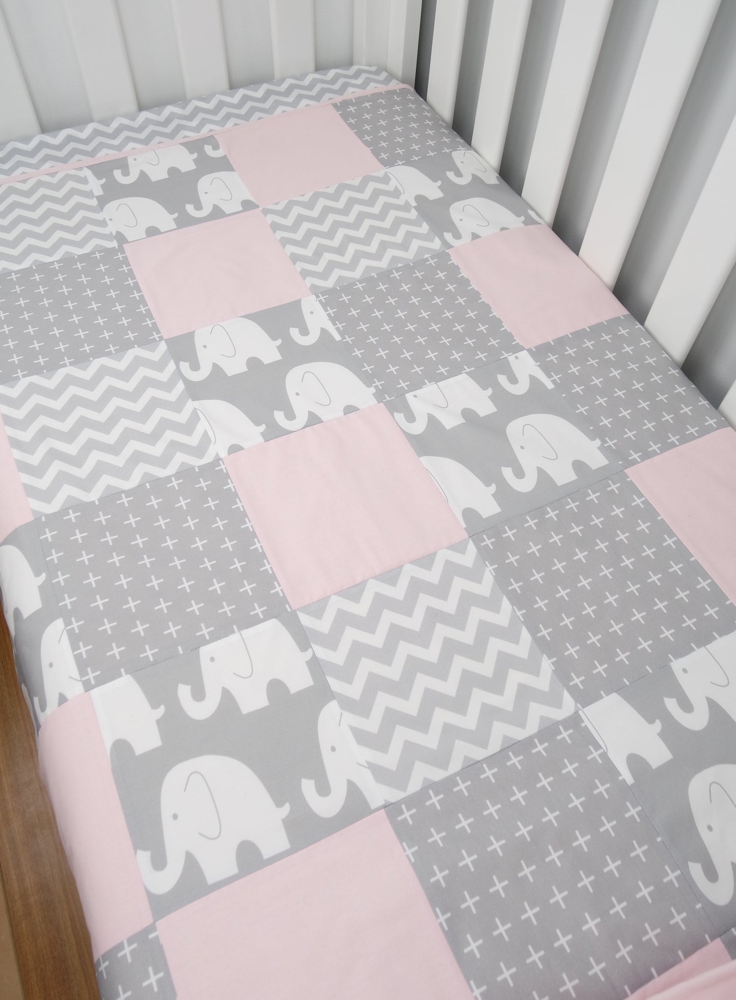 Pink & Grey Elephant Patchwork Quilt