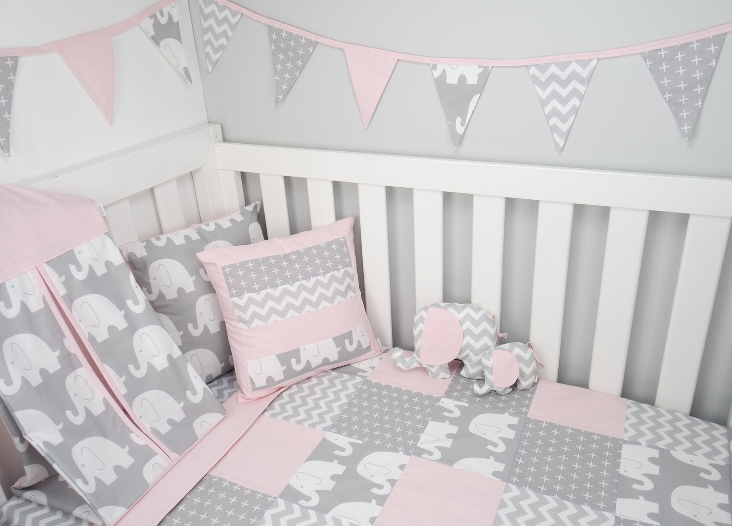 Pink & Grey Elephant Patchwork Quilt