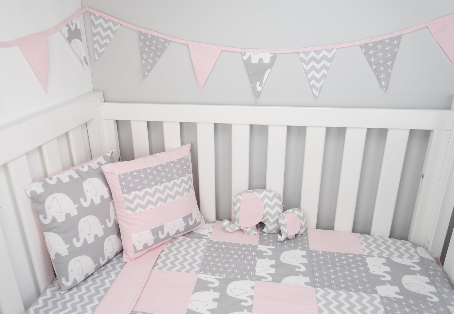 Pink & Grey Elephant Bunting Flags