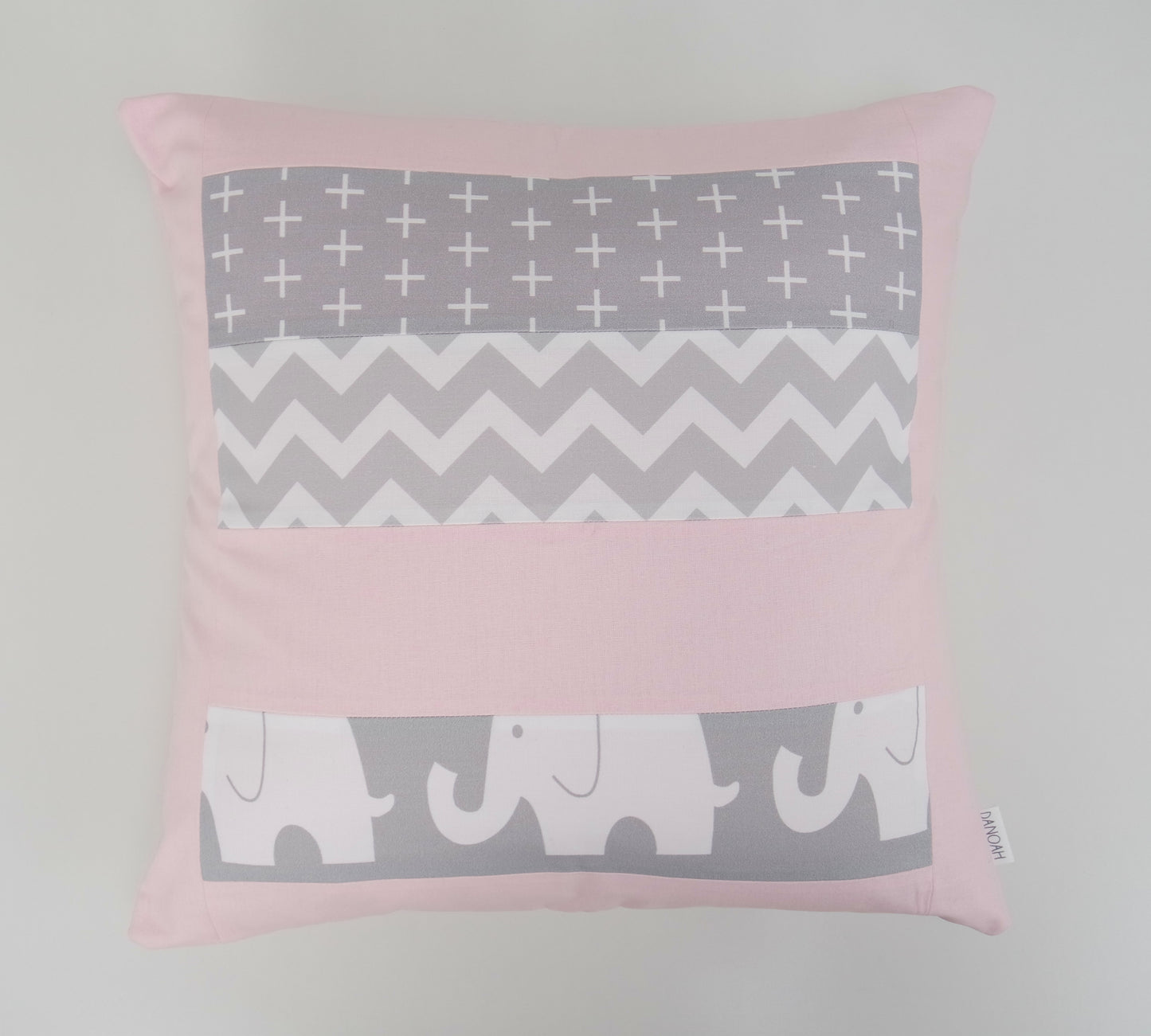 Pink & Grey Elephant Patchwork Cushion Cover