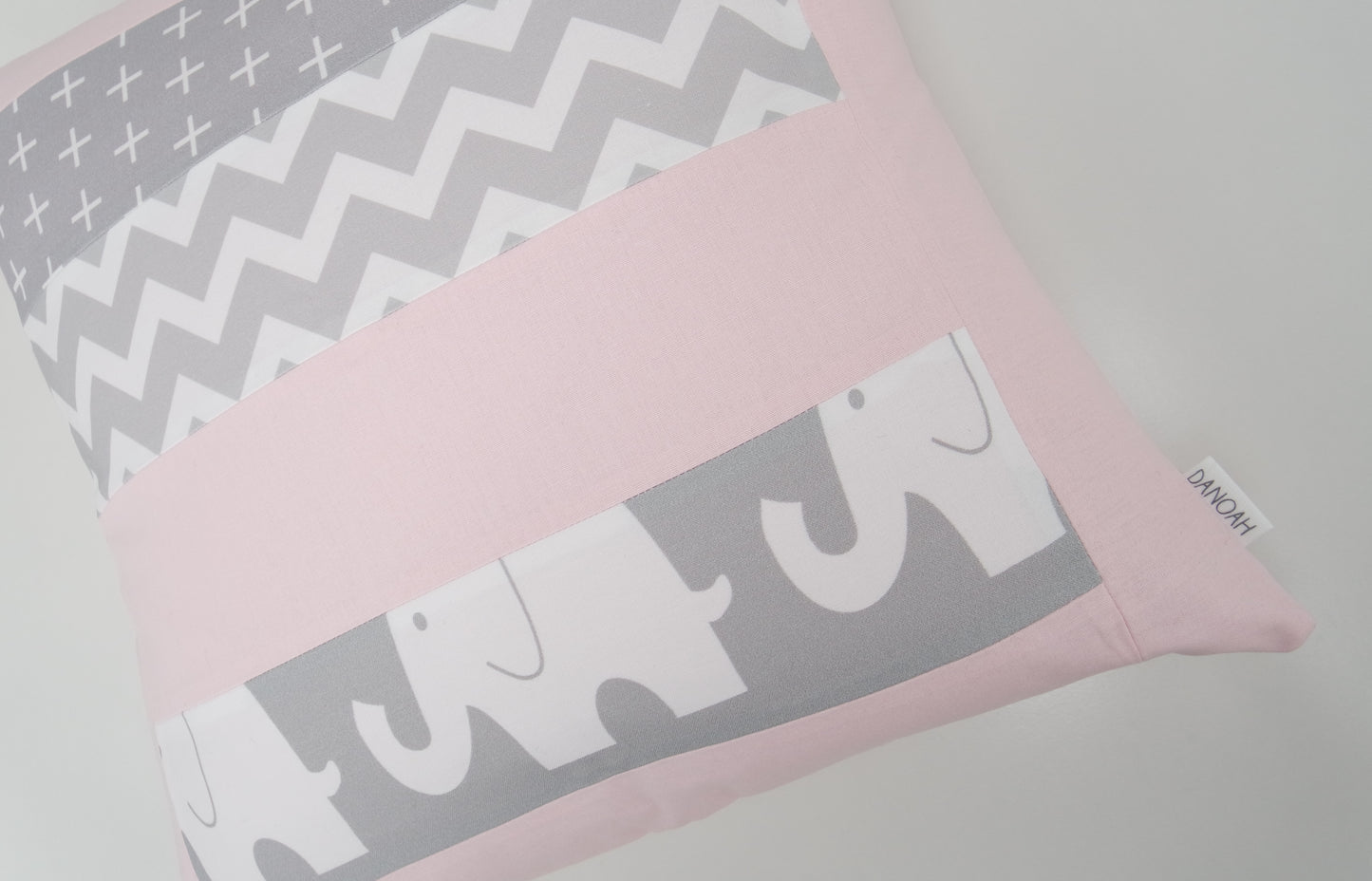 Pink & Grey Elephant Patchwork Cushion Cover