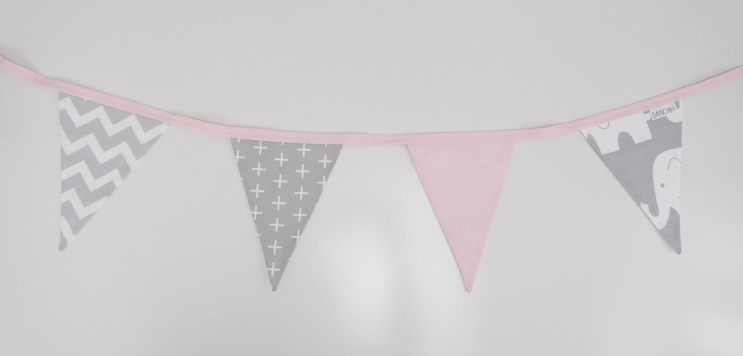 Pink & Grey Elephant Bunting Flags