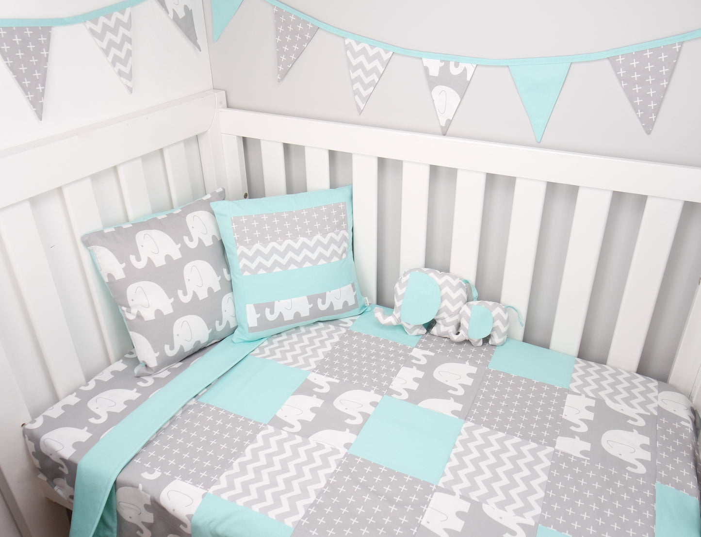 Mint & Grey Elephant Bunting Flags