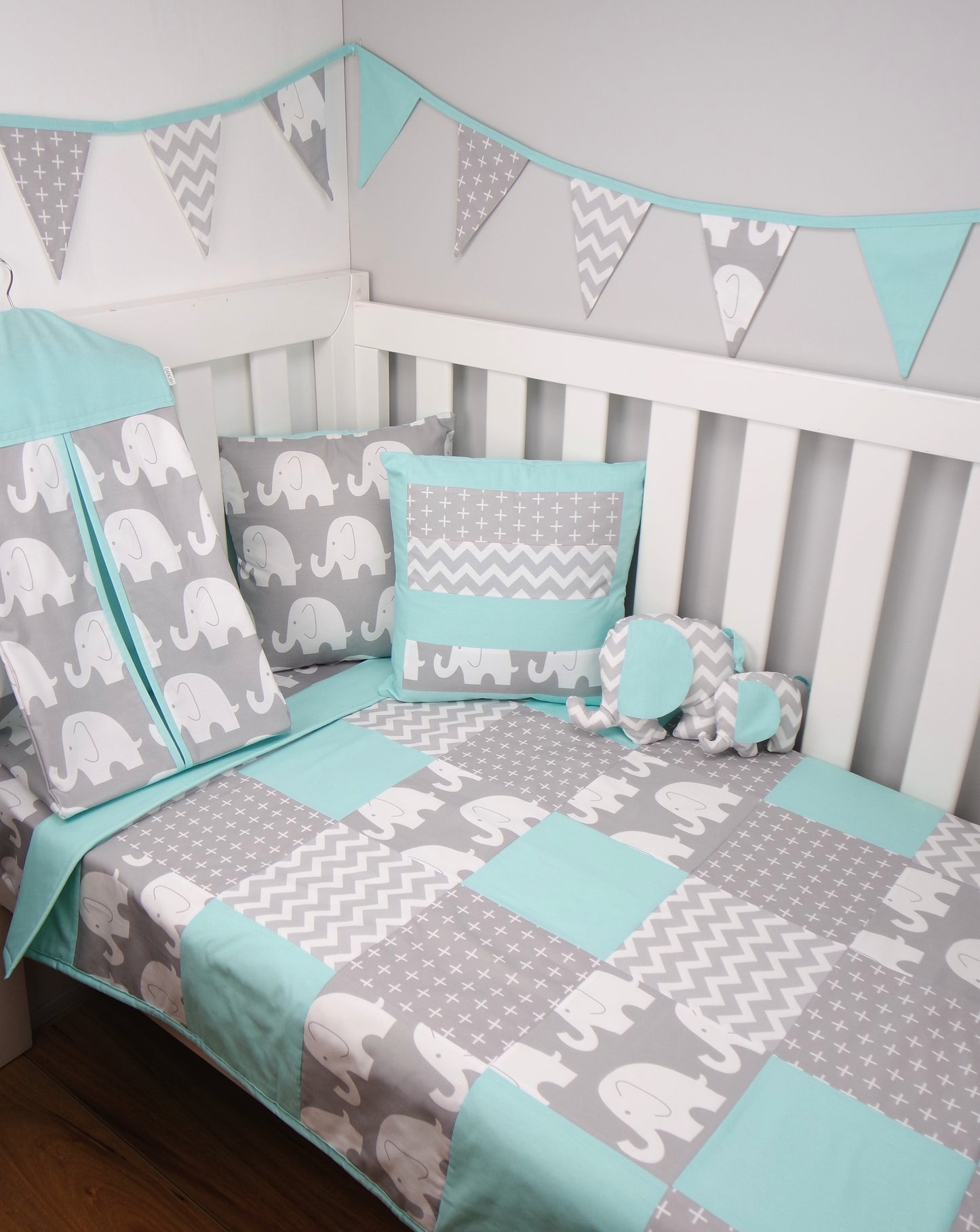 Nappy Stacker - Mint & Grey Chevron