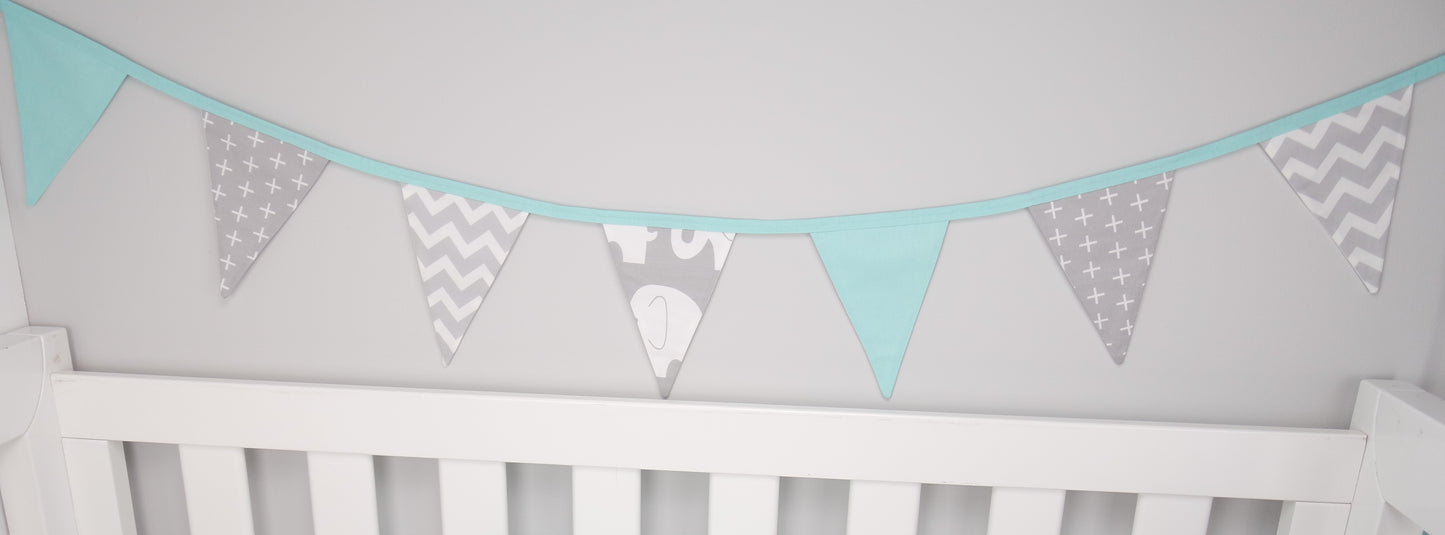 Mint & Grey Elephant Bunting Flags