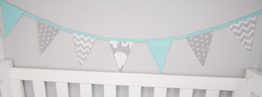 Mint & Grey Elephant Bunting Flags