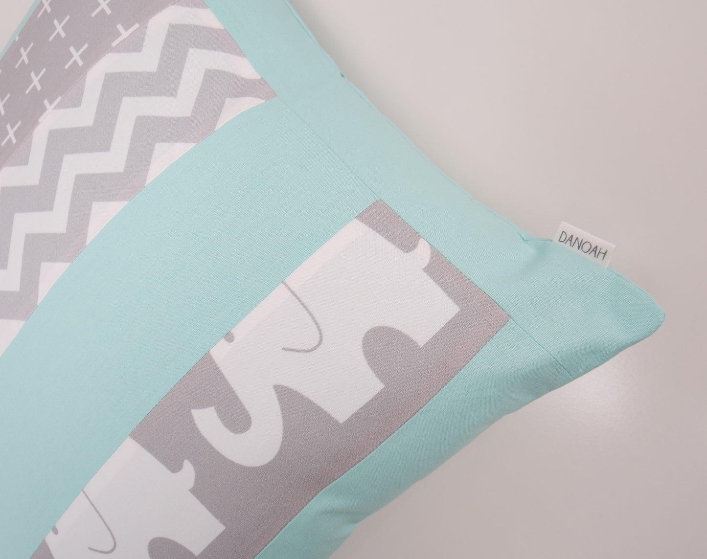 Mint & Grey Elephant Patchwork Cushion Cover