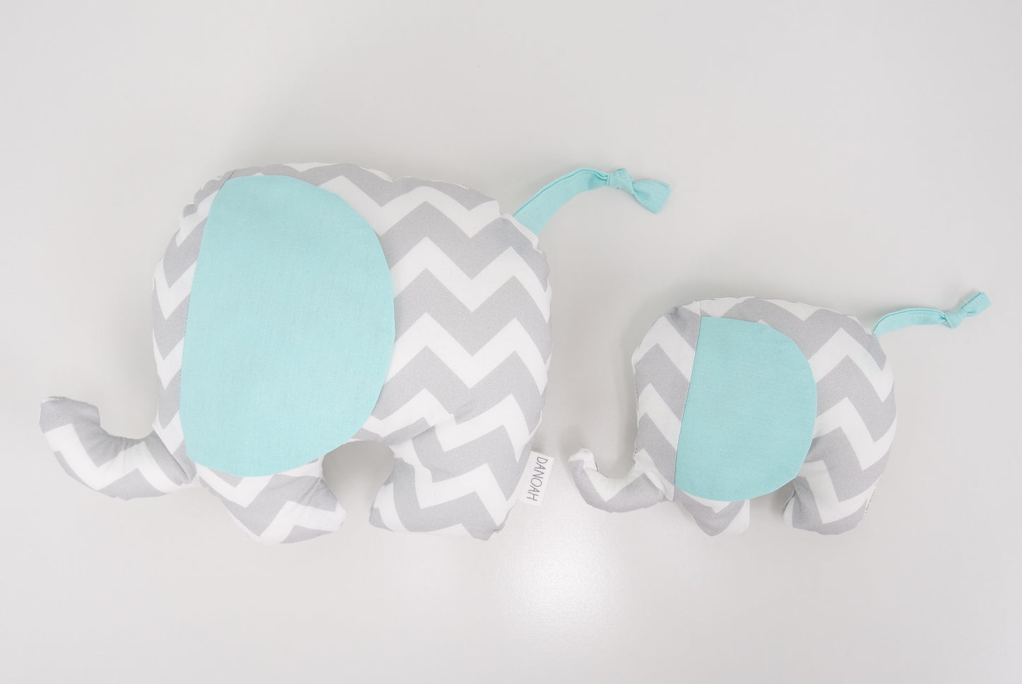Plush Elephant Toy in Grey and Mint