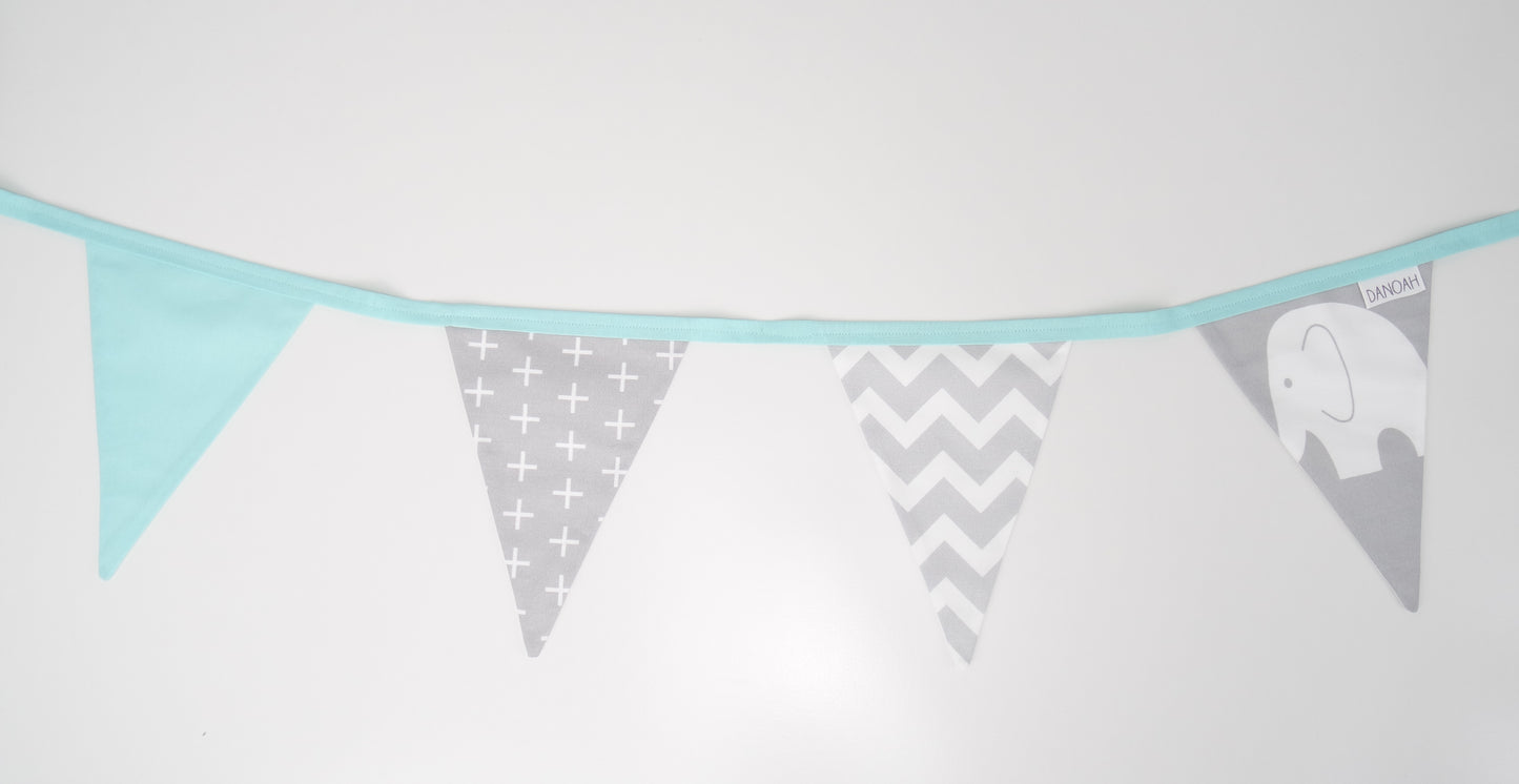 Mint & Grey Elephant Bunting Flags