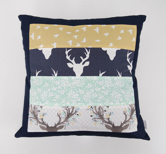 Navy Buck Patchwork Cushion Cover
