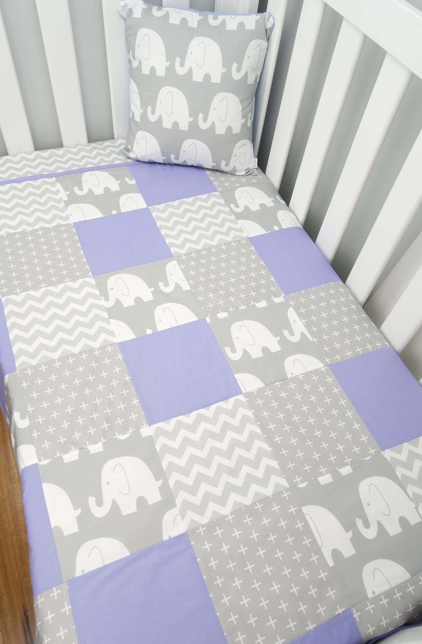 Purple & Grey Elephant Patchwork Quilt