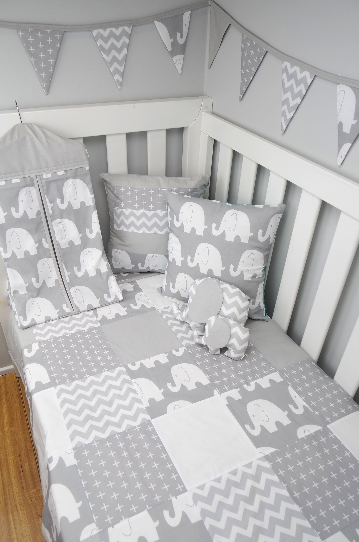 Nappy Stacker - Grey & White Elephant