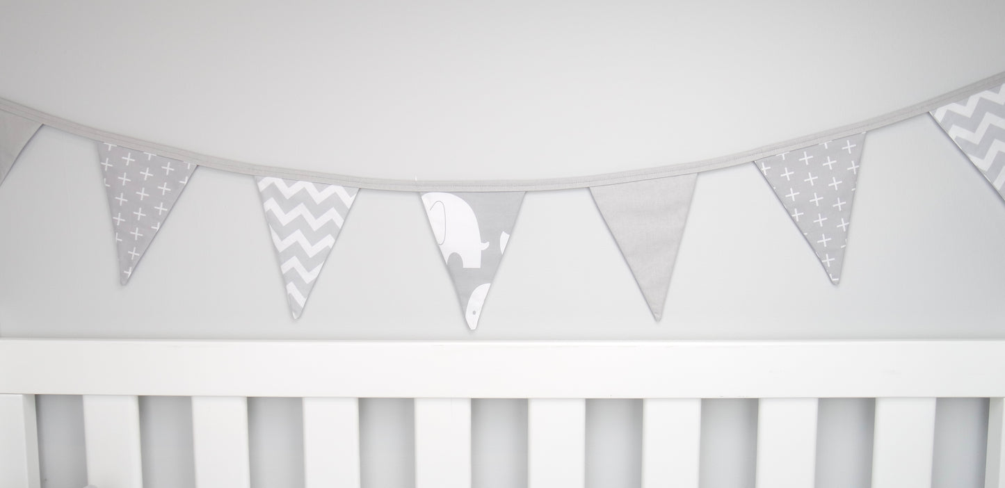Grey & White Elephant Bunting Flags