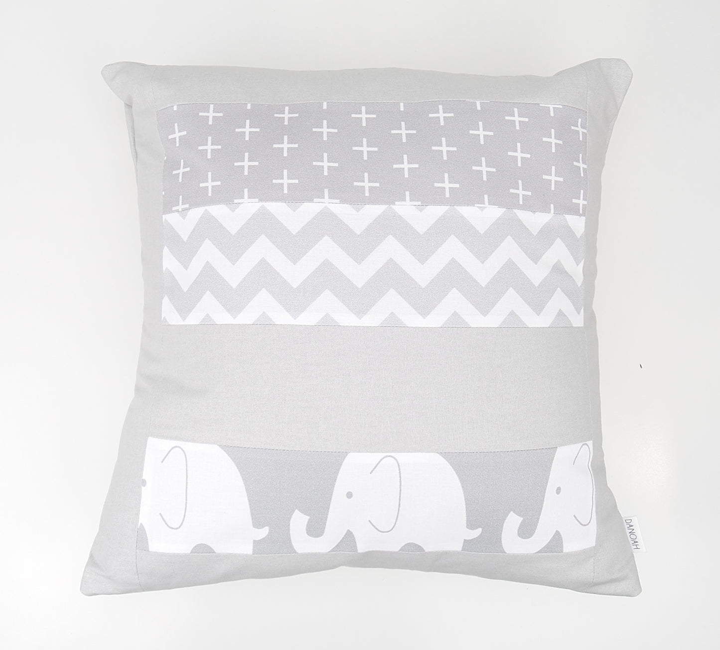 Grey & White Elephant Patchwork Cushion Cover