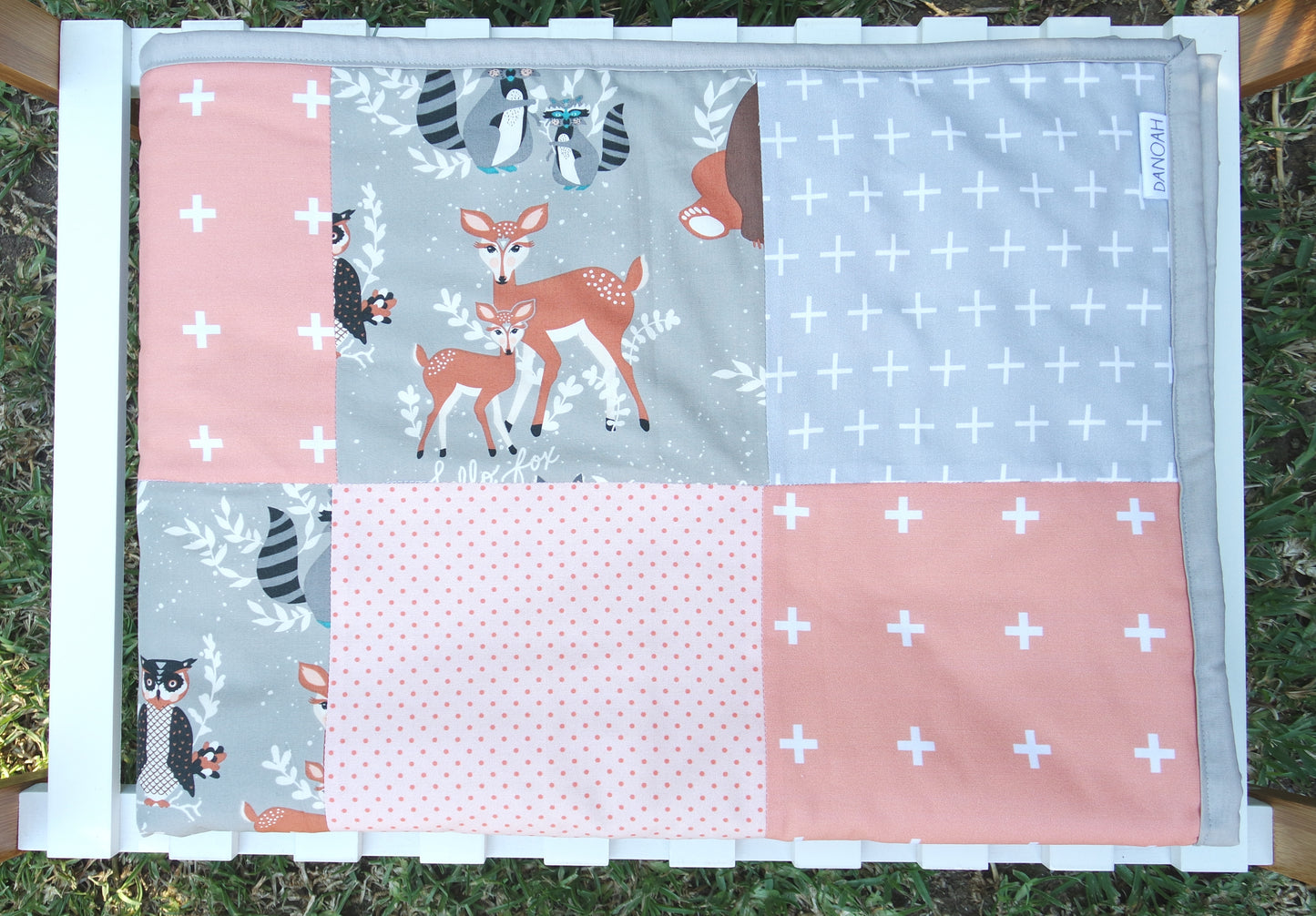 Peach & Grey Woodland Patchwork Quilt