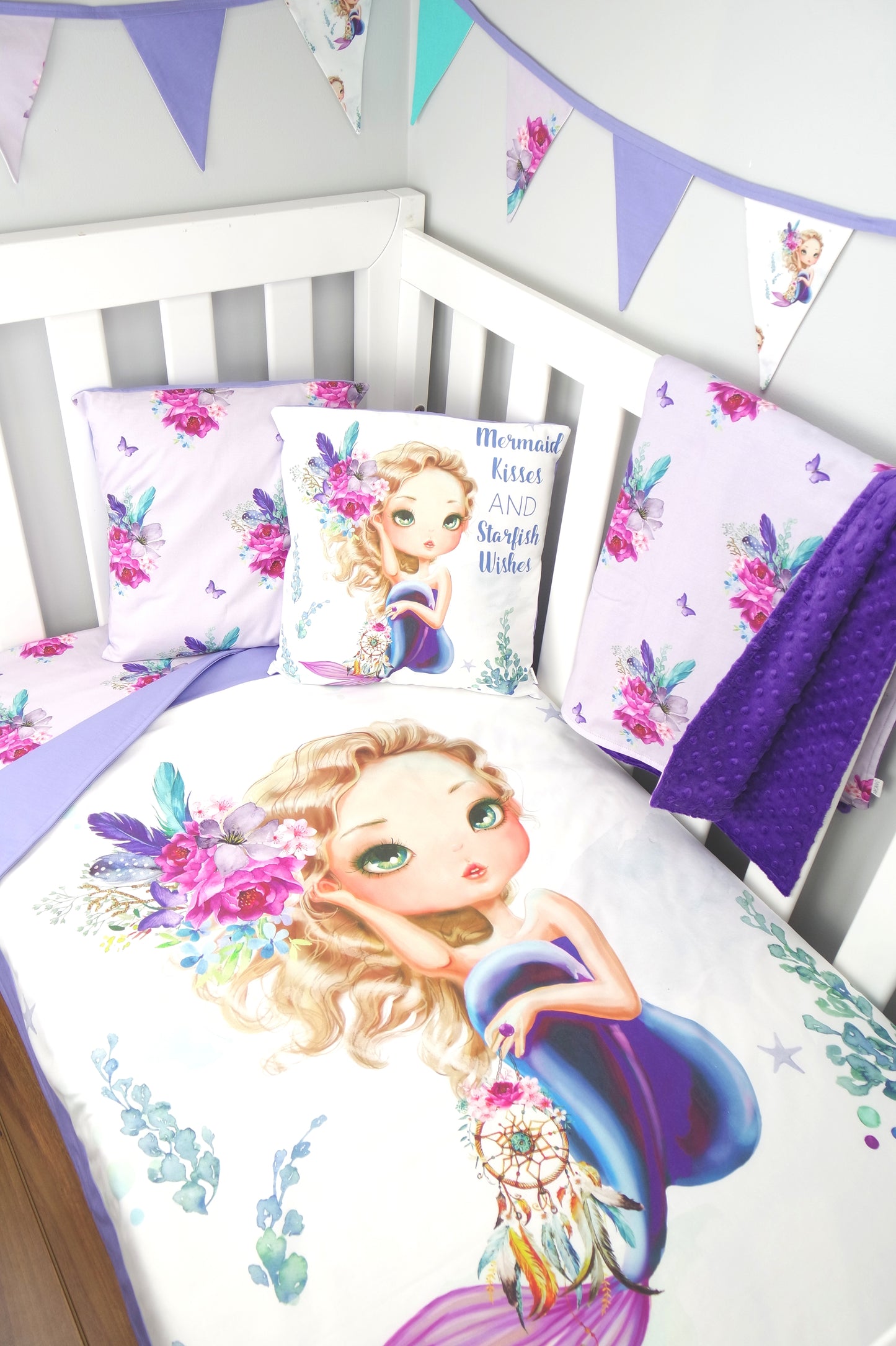 Purple Boho Mermaid Cot Quilt