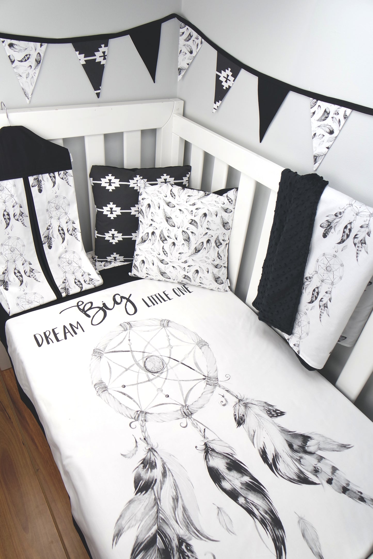 Black Dreamcatcher Cot Quilt