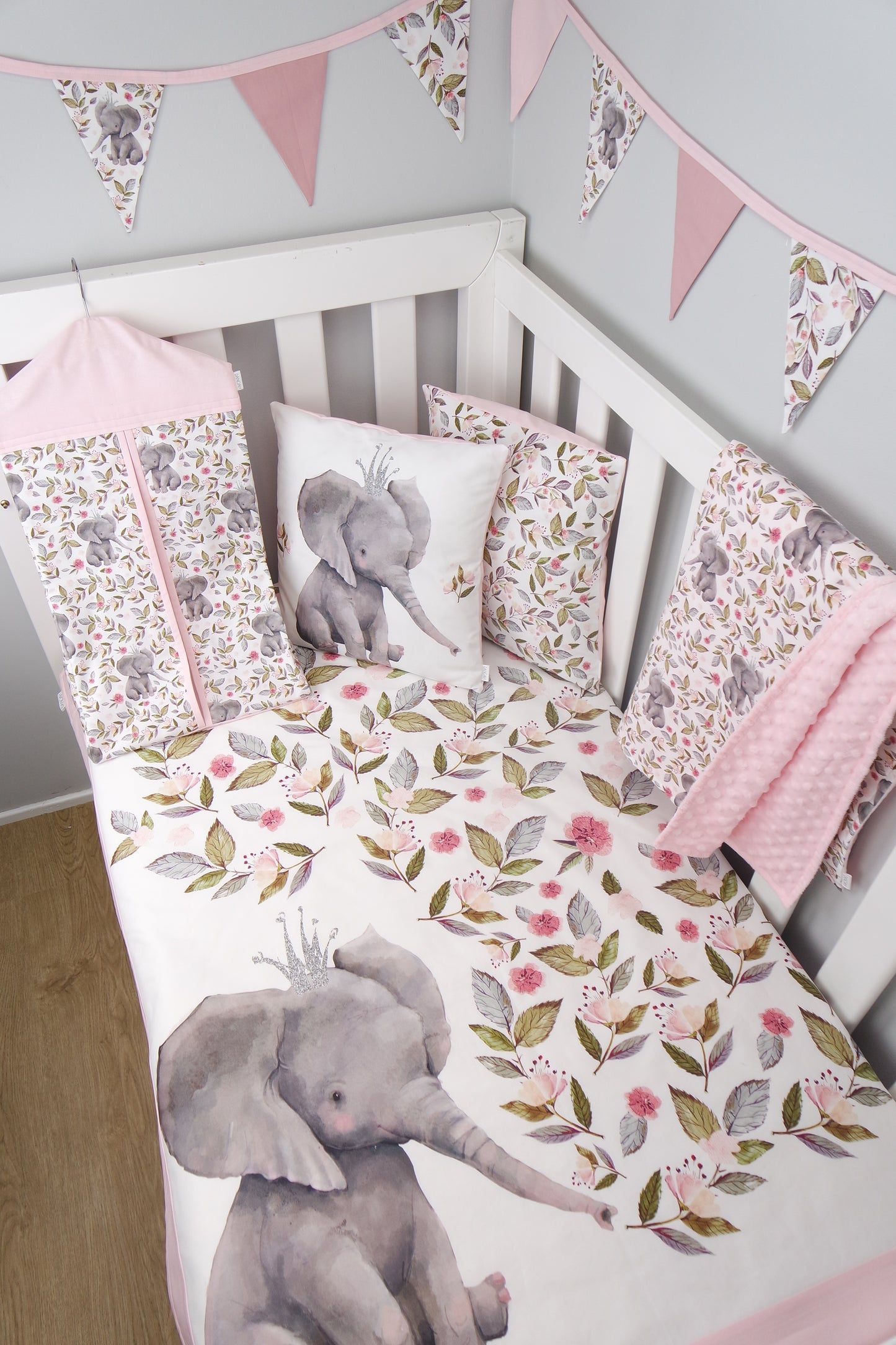 Pink Floral Elephant Cot Quilt