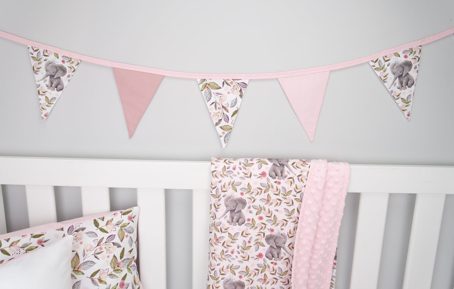 Pink Floral Elephant Bunting Flags