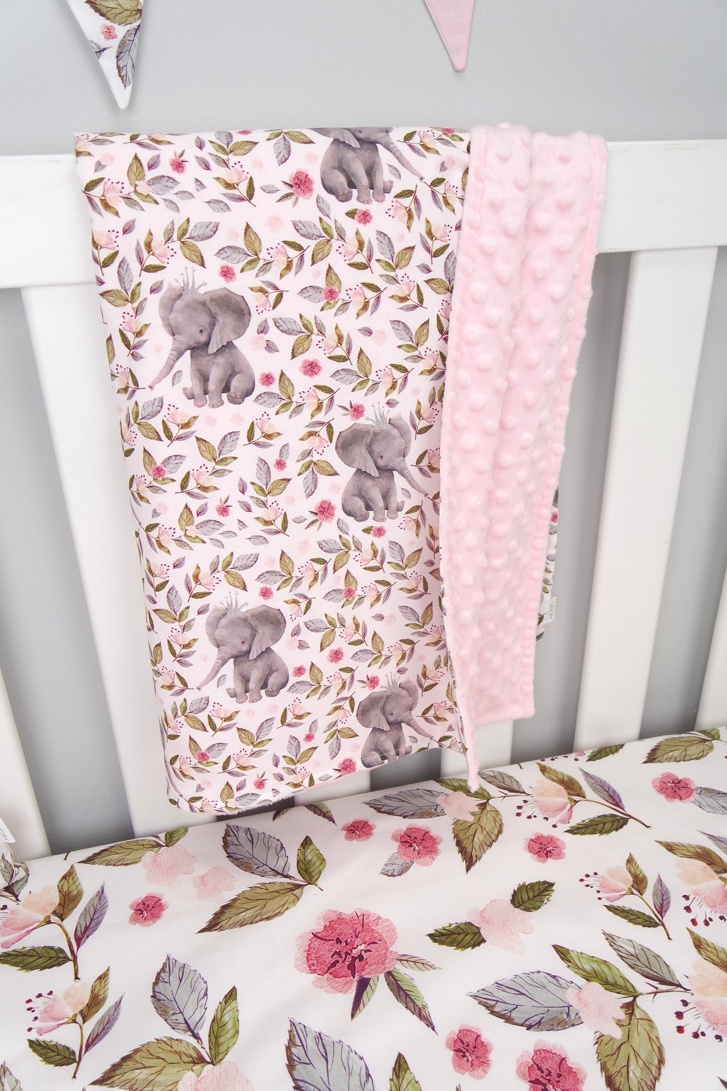Pink Floral Elephant Minky Baby Blanket