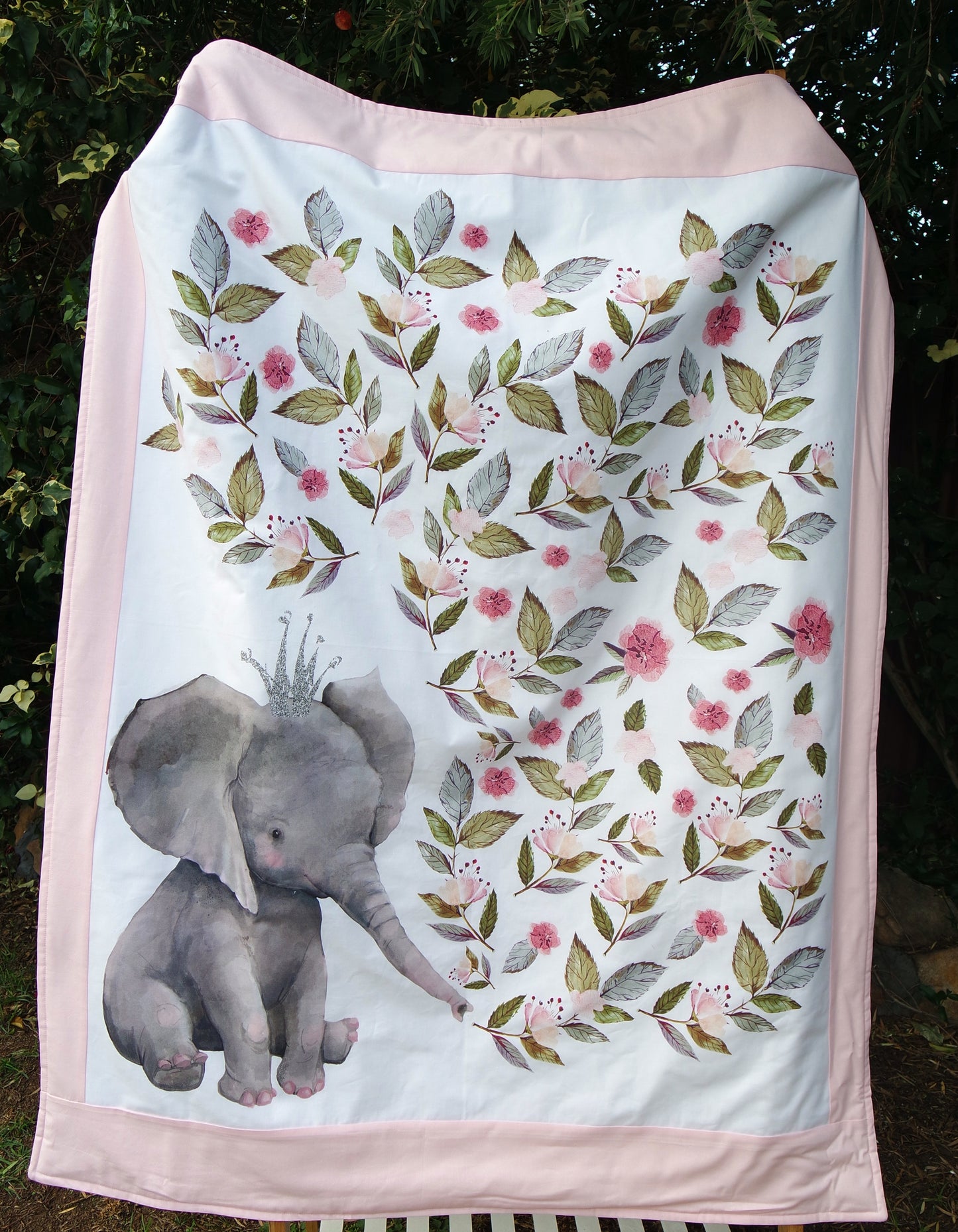 Pink Floral Elephant Cot Quilt