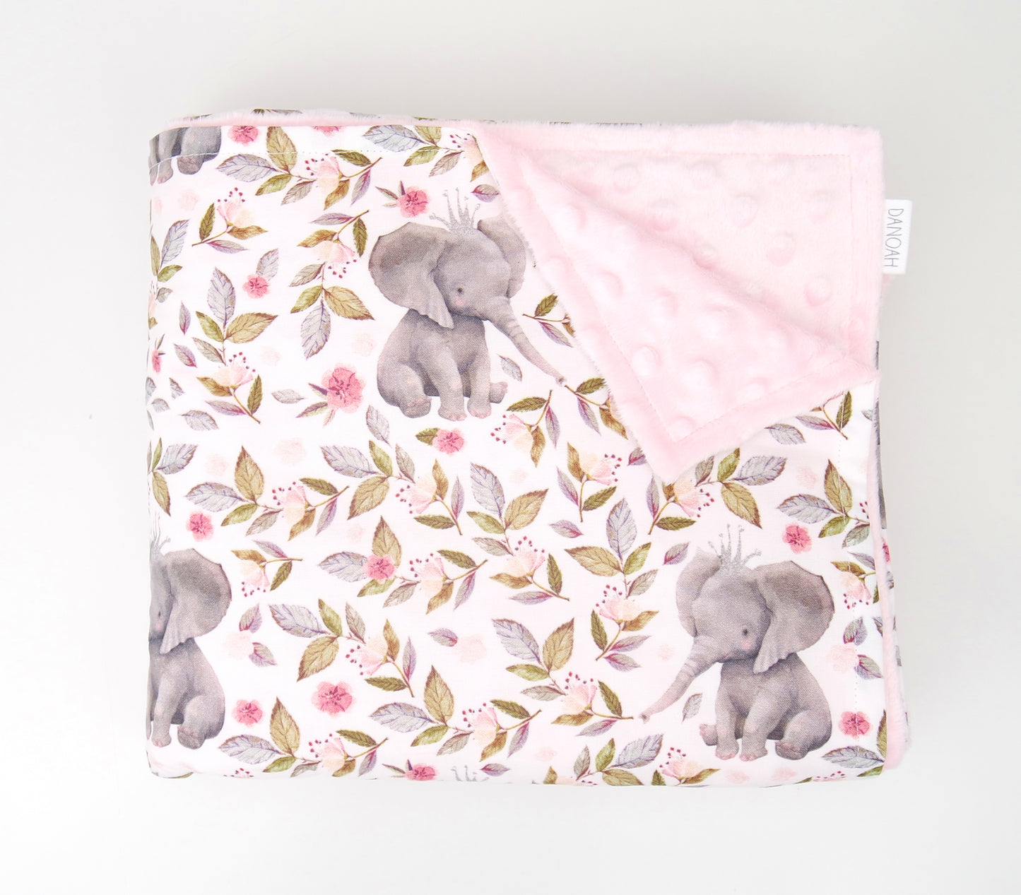 Pink Floral Elephant Minky Baby Blanket