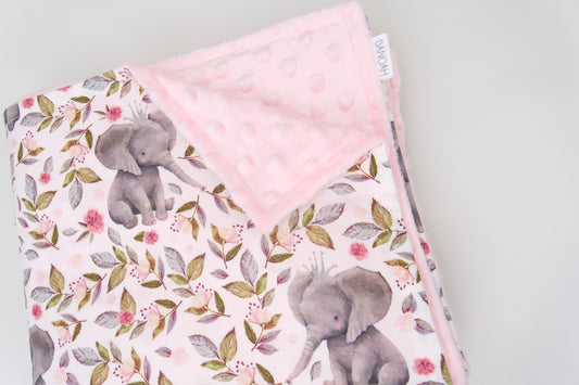 Pink Floral Elephant Minky Baby Blanket