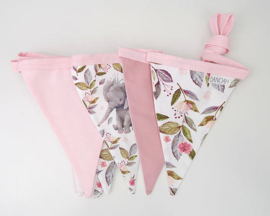 Pink Floral Elephant Bunting Flags