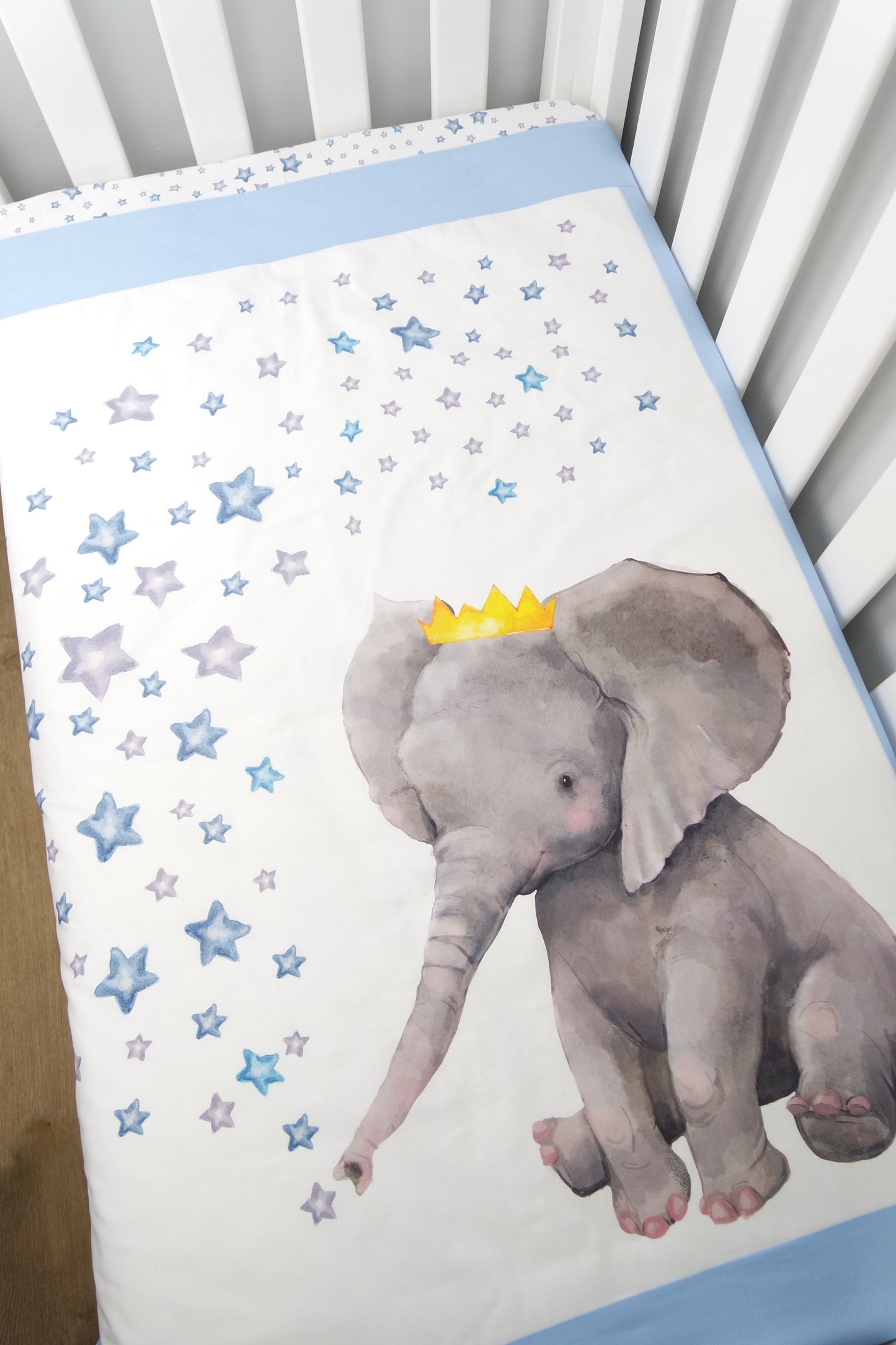Blue Crown Elephant Cot Quilt