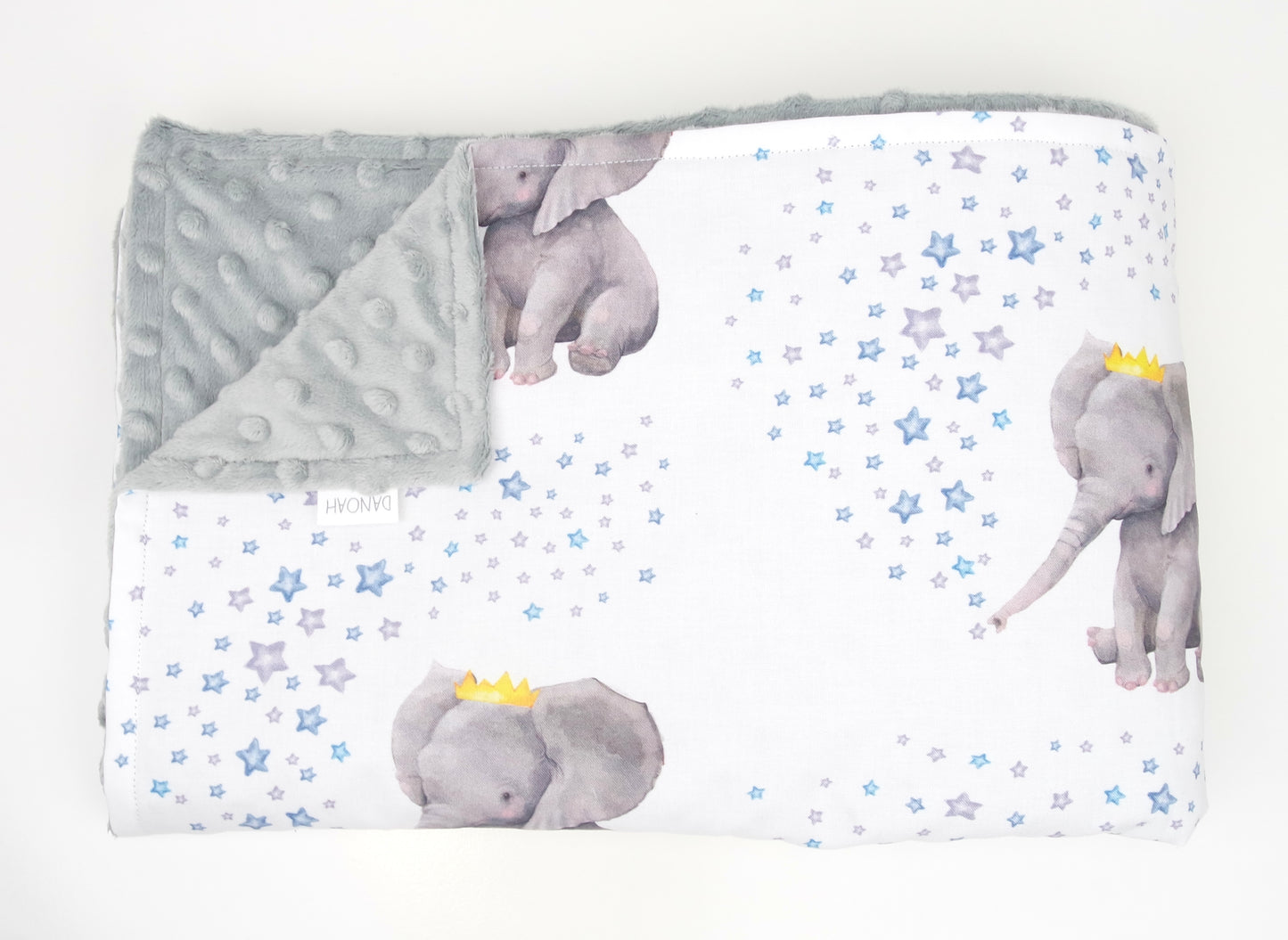 Blue Crown Elephant Minky Baby Blanket