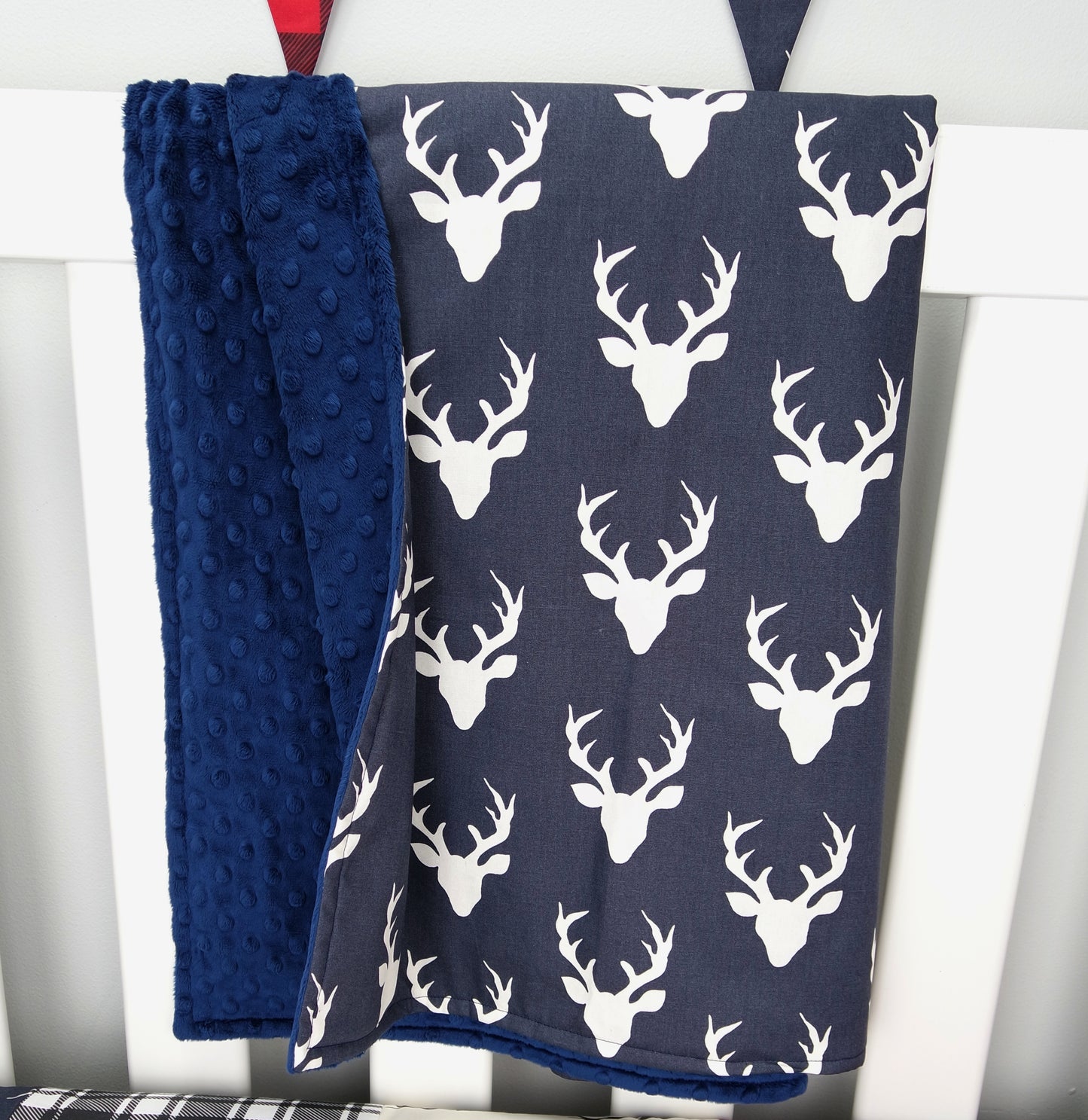 Navy Blue Deer Head Minky Baby Blanket