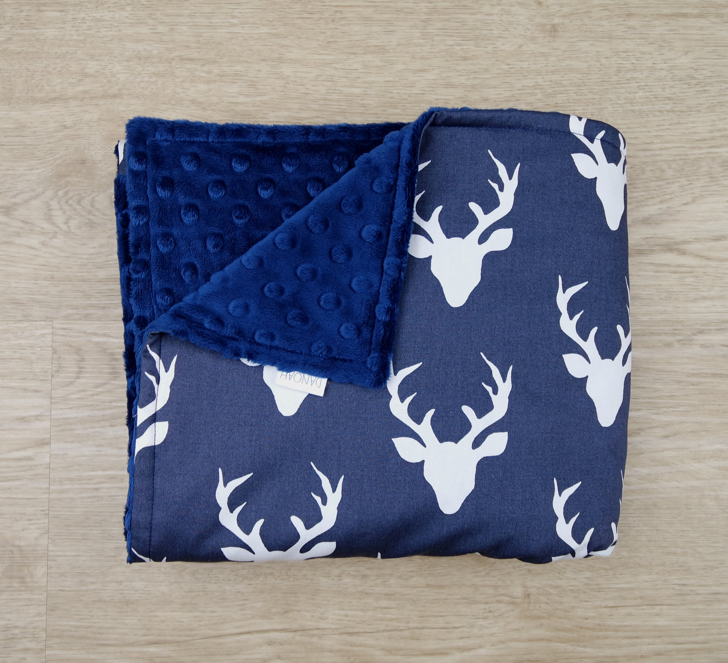 Navy Blue Deer Head Minky Baby Blanket