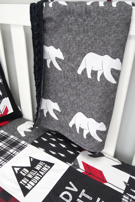 Grey Bear Minky Baby Blanket