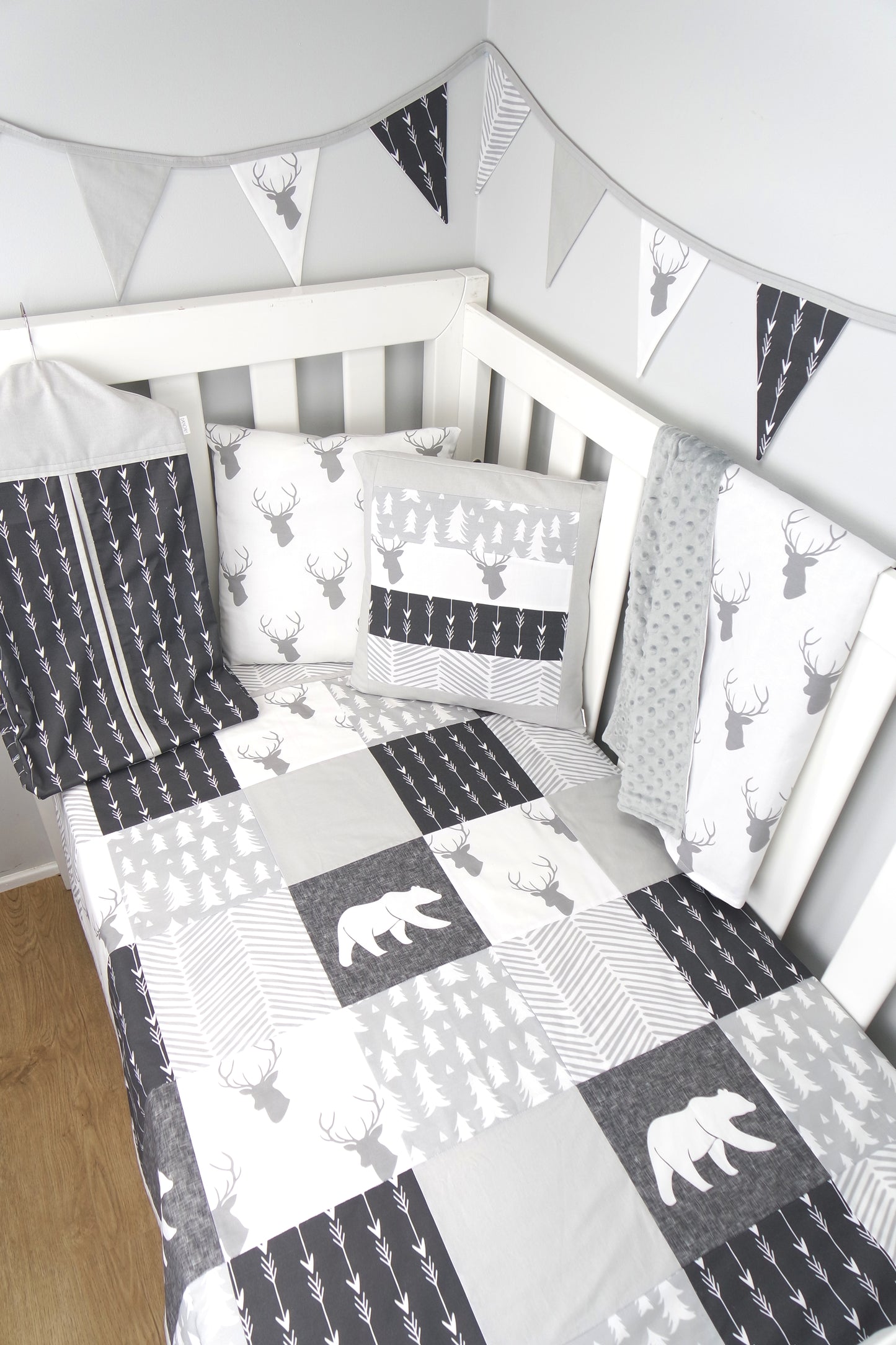 Grey Woodland Patchwork Quilt