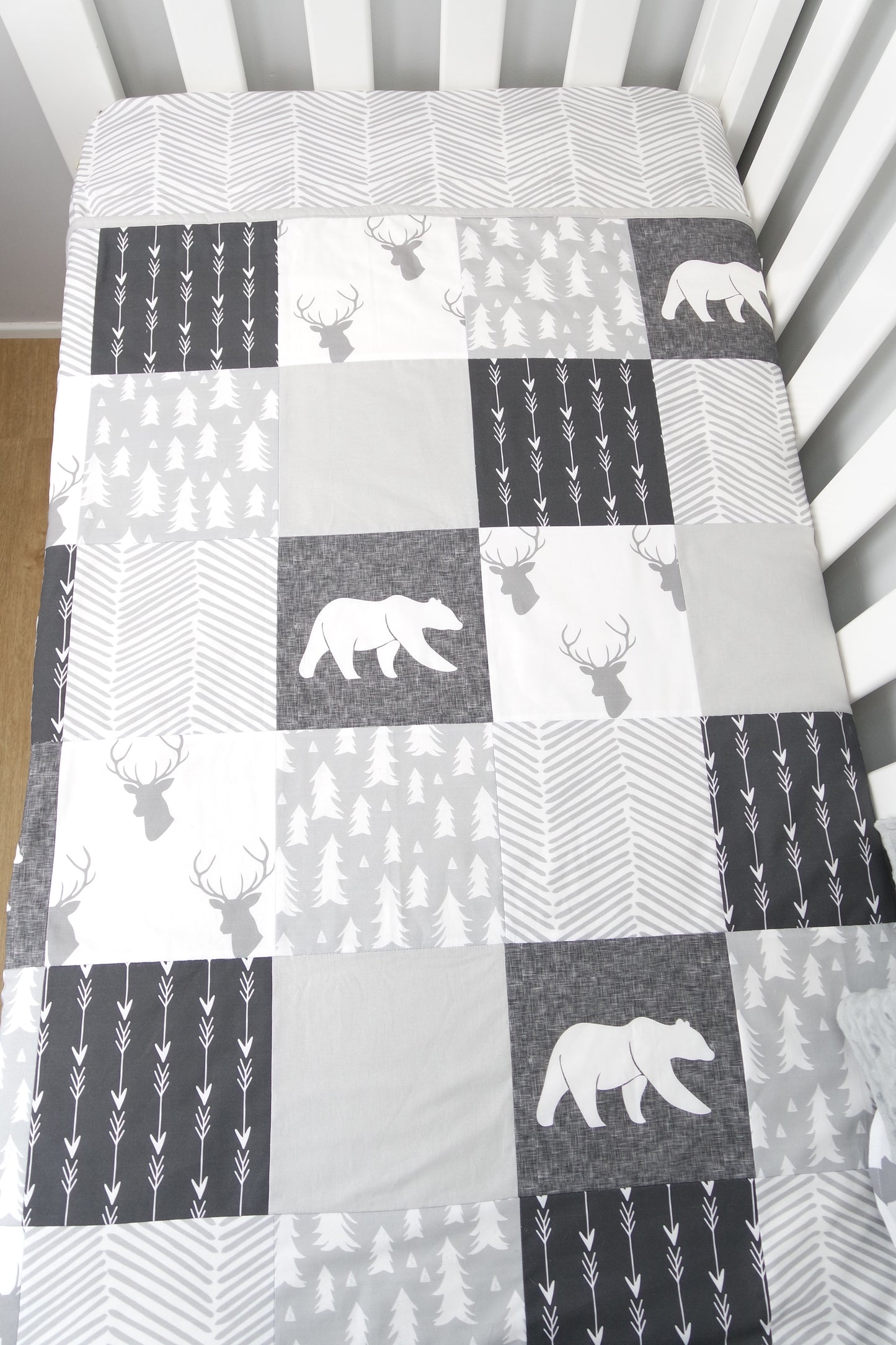 Grey Woodland Patchwork Quilt