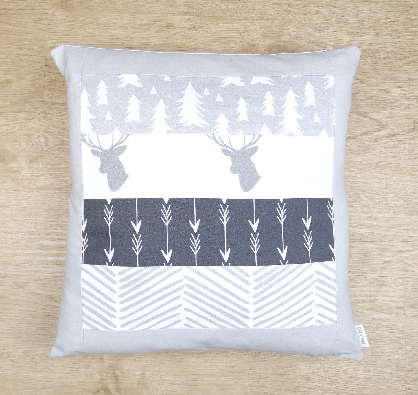 Grey Woodland Patchwork Cushion Cover