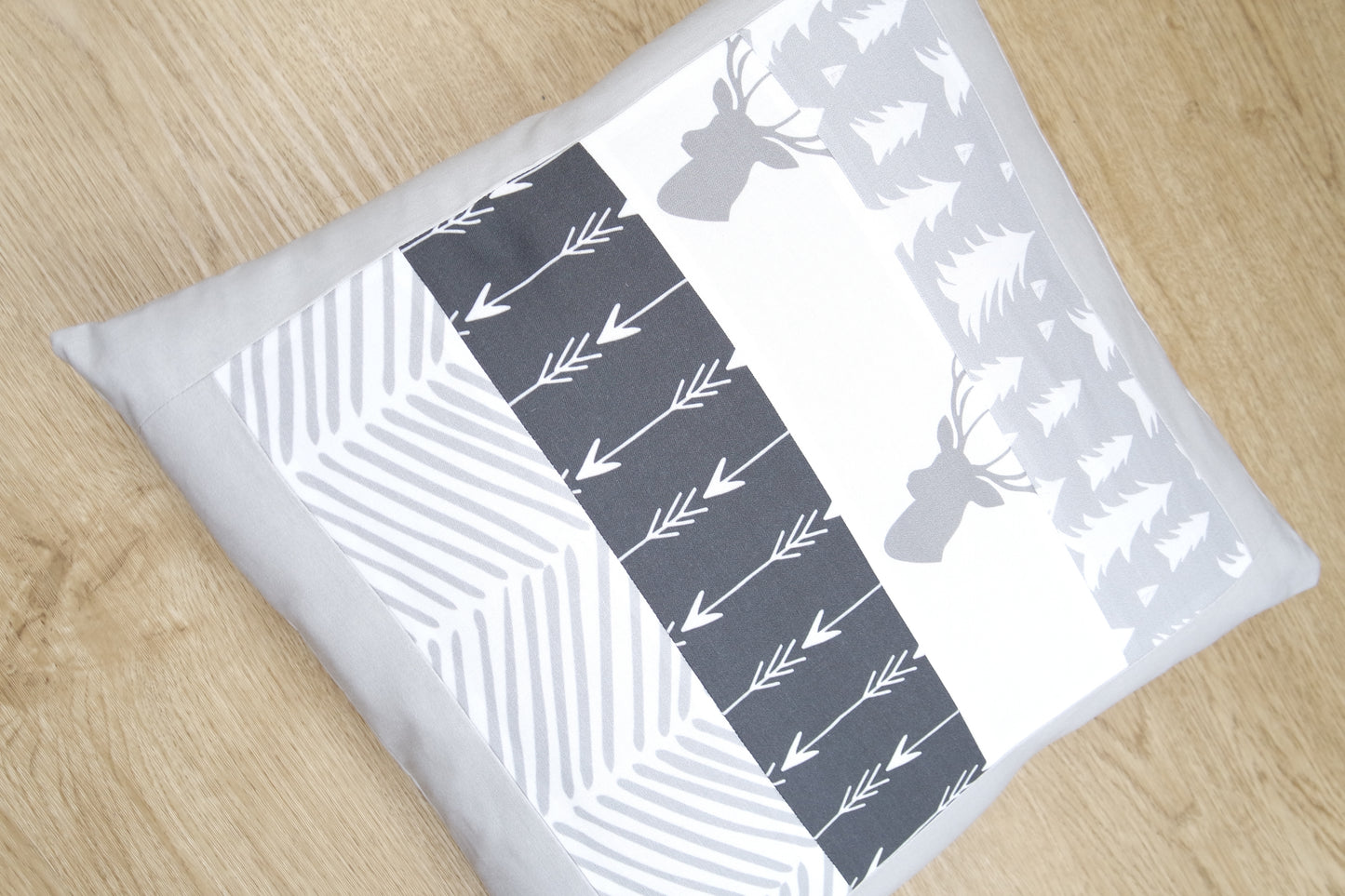 Grey Woodland Patchwork Cushion Cover