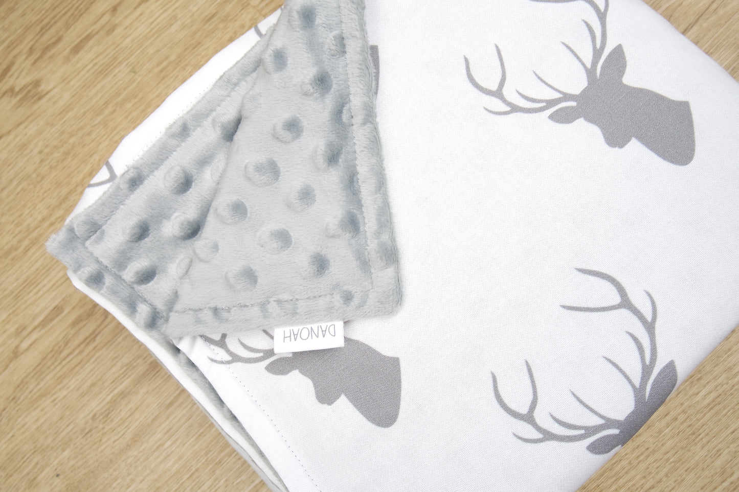Grey & White Deer Head Minky Baby Blanket