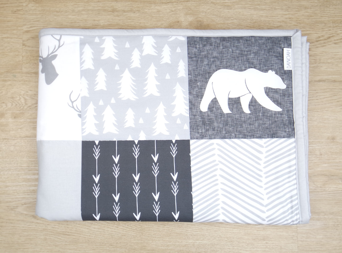 Grey Woodland Patchwork Quilt