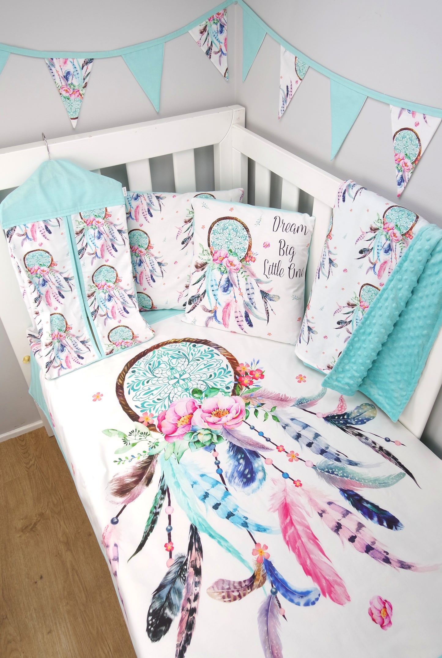 Aqua Dreamcatcher Minky Baby Blanket