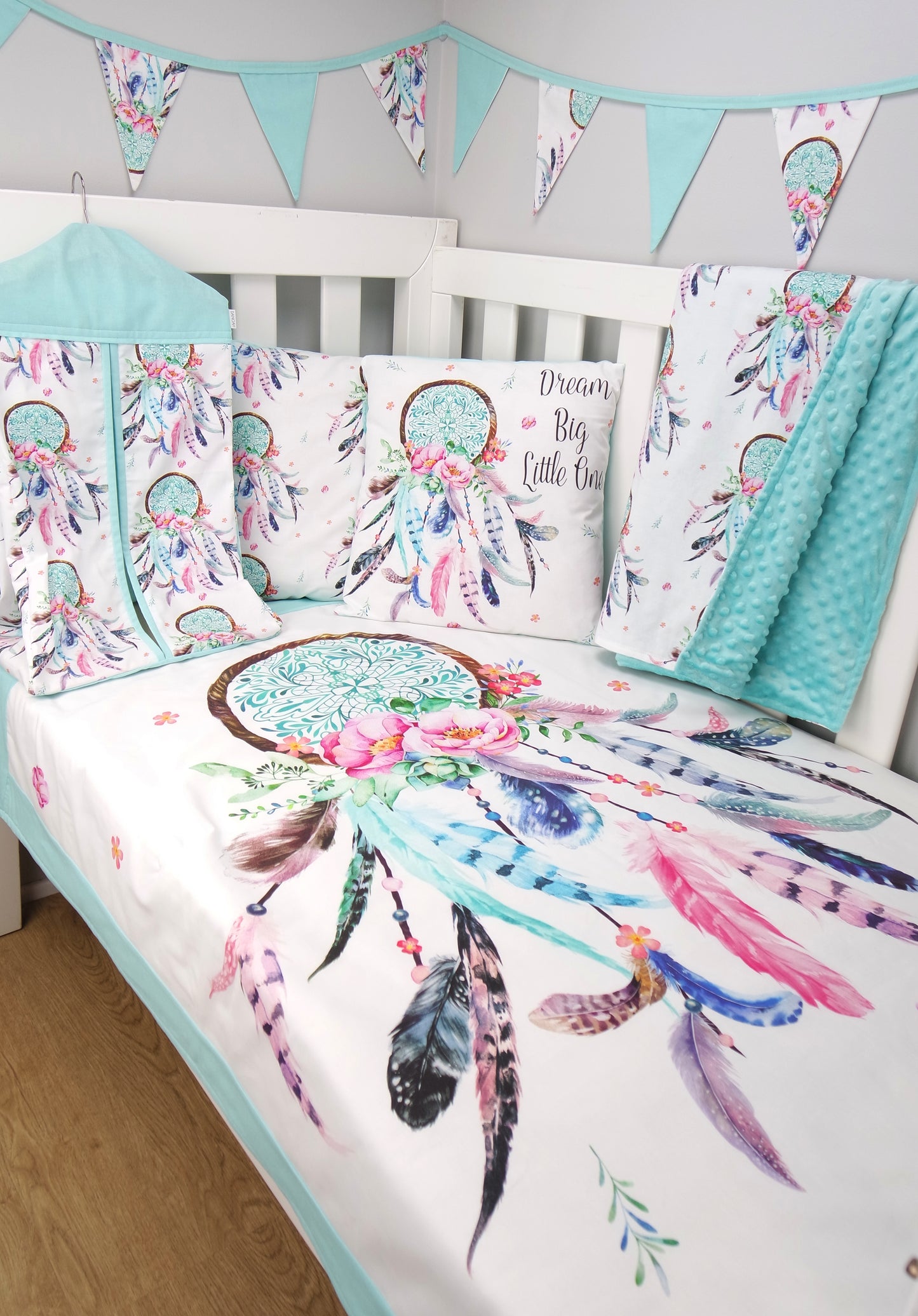 Aqua Dreamcatcher Cot Quilt