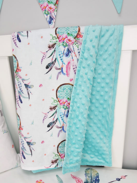 Aqua Dreamcatcher Minky Baby Blanket