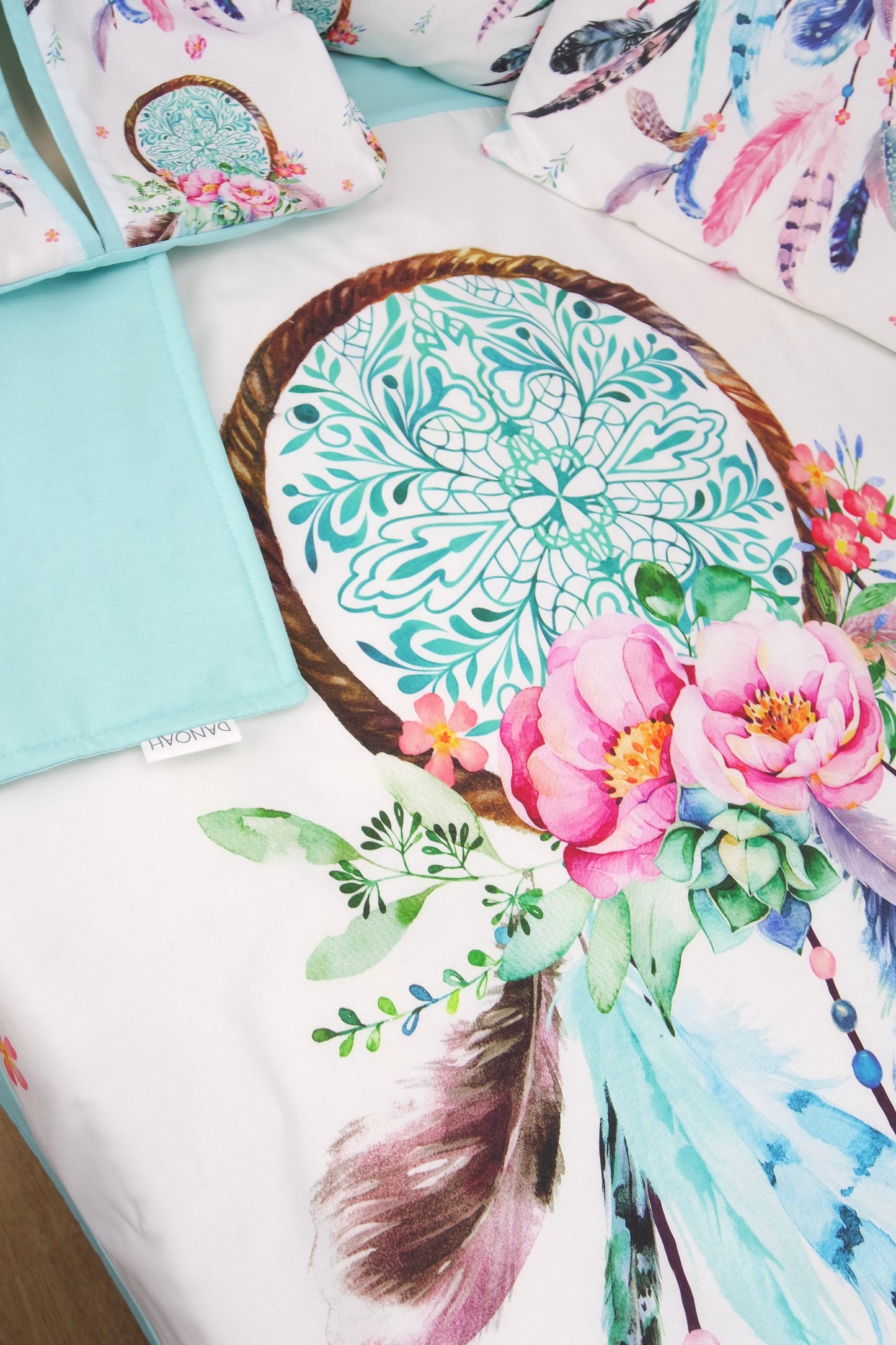 Aqua Dreamcatcher Cot Quilt