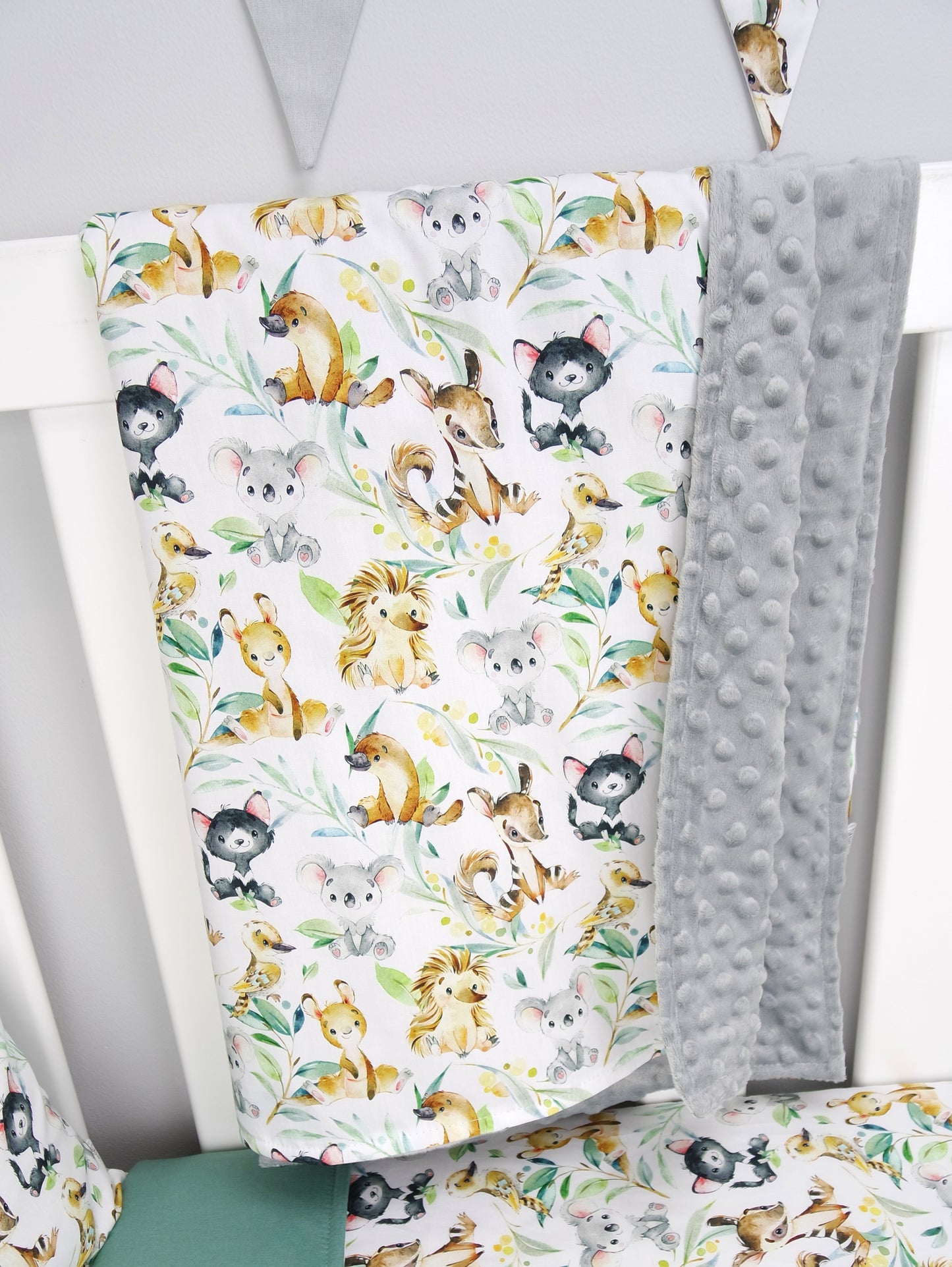 Australian Animal Minky Baby Blanket (Grey)