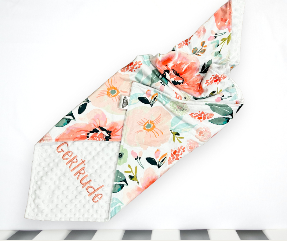 Embroidered Personalised Minky Dot Blanket - "Tiger Lily"