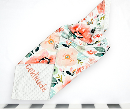 Embroidered Personalised Minky Dot Blanket - "Tiger Lily"