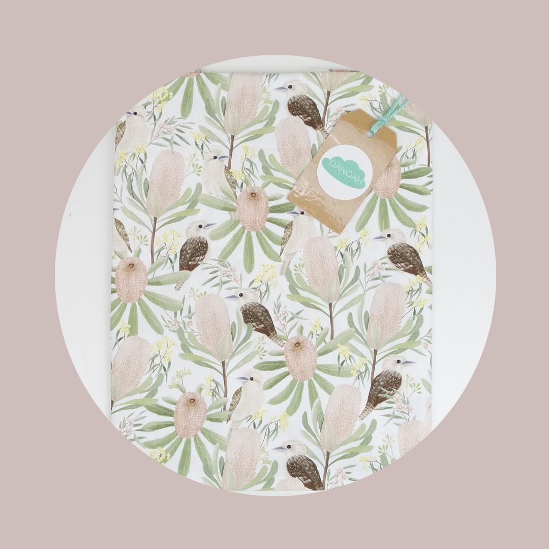100% Cotton Cot/Bassinet Fitted Sheet or Change Table Cover - Kookaburra